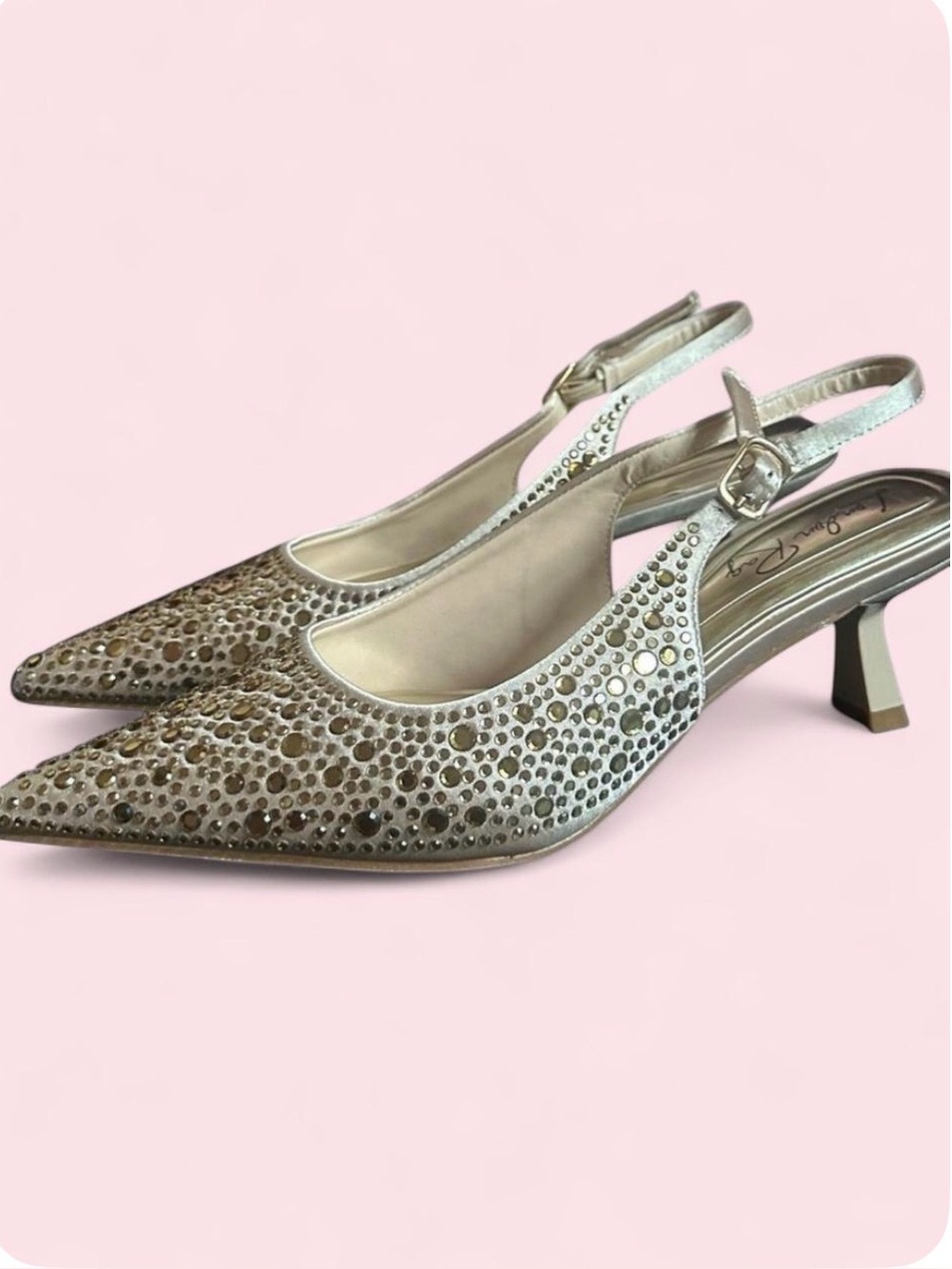 Rhinestone Embellished Slingback Flats in Champagne